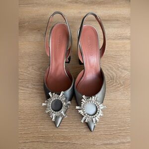 Amina Muaddi Slingback Heels in gunmetal grey